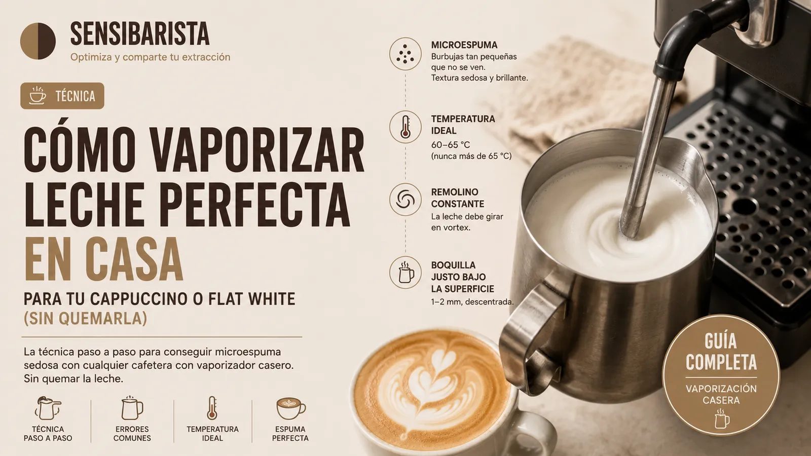 Cómo vaporizar leche perfecta en casa para tu cappuccino o flat white (sin quemarla)
